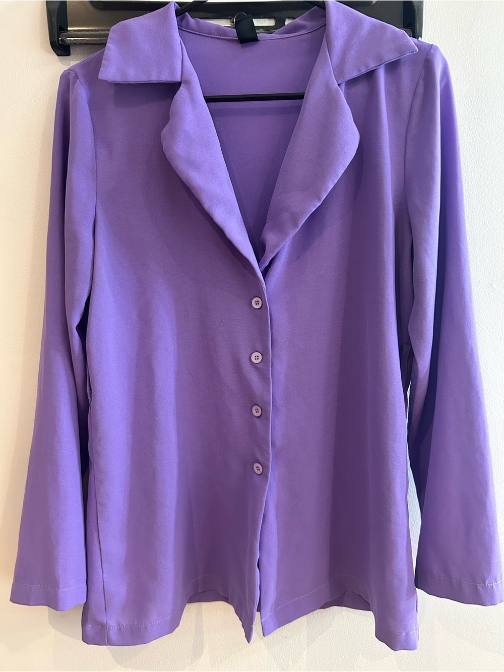 SHEIN Purple Button-Down Women's Blouse with Matching Shorts Set